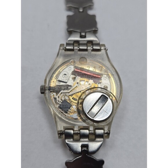 Swatch Check Pea LK267G Womens 25mm Clear Case Silver Bracelet Swiss New Battery - Picture 10 of 11